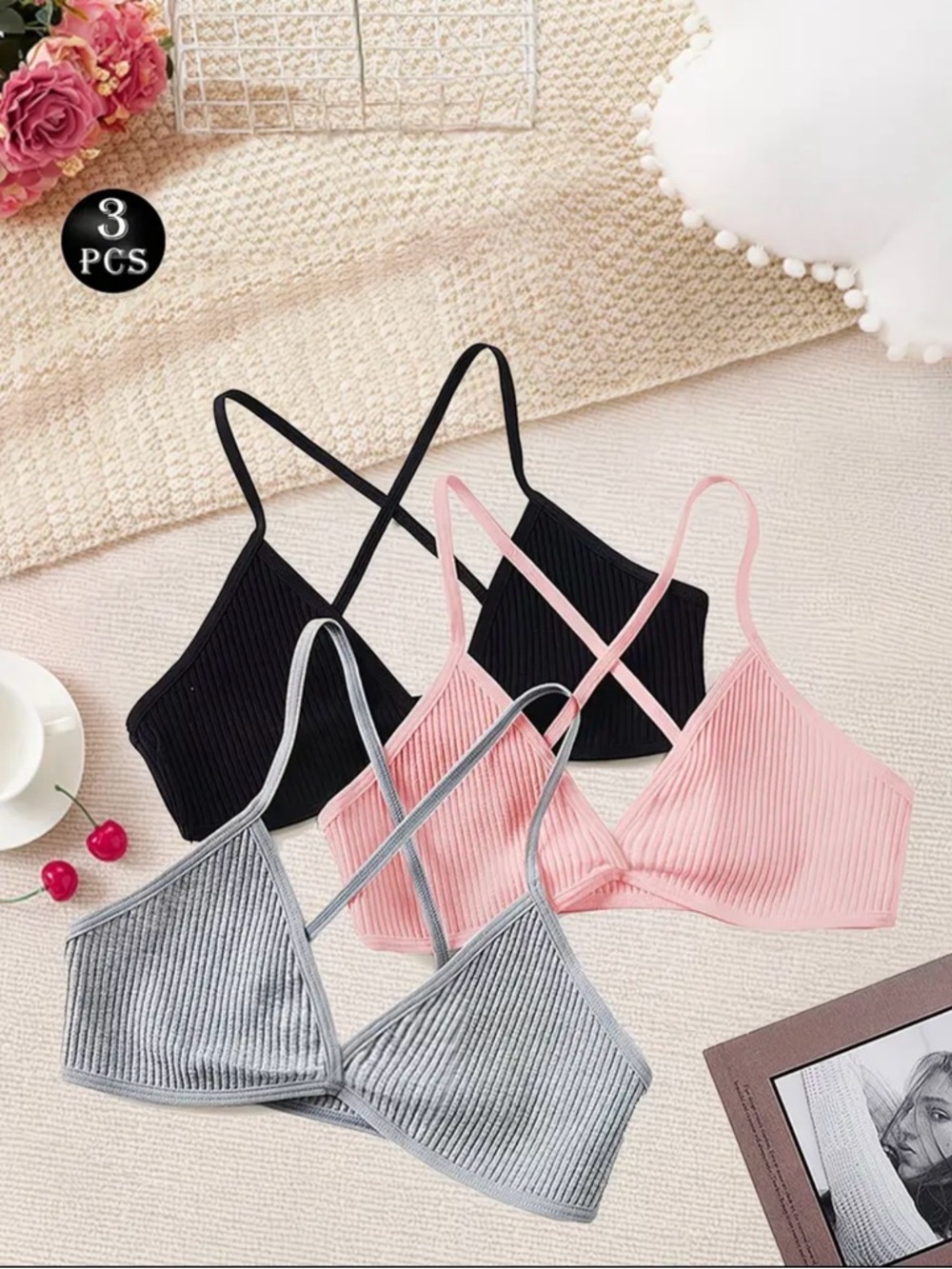 Seamless Ribbed Bralettes Set Of 3 New #61